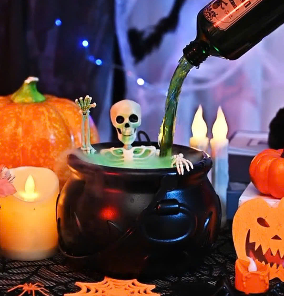 Soaked Skeleton in Cauldron Bath With Pouring Witch’s Potion LED Effect