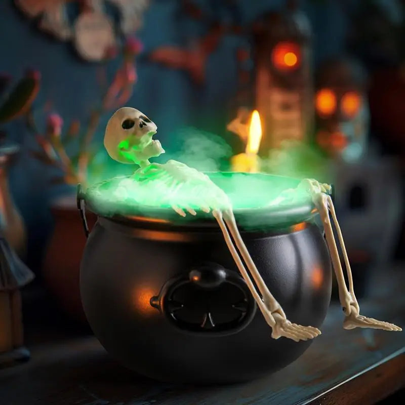 Soaked Skeleton in Cauldron Bath With Pouring Witch’s Potion LED Effect