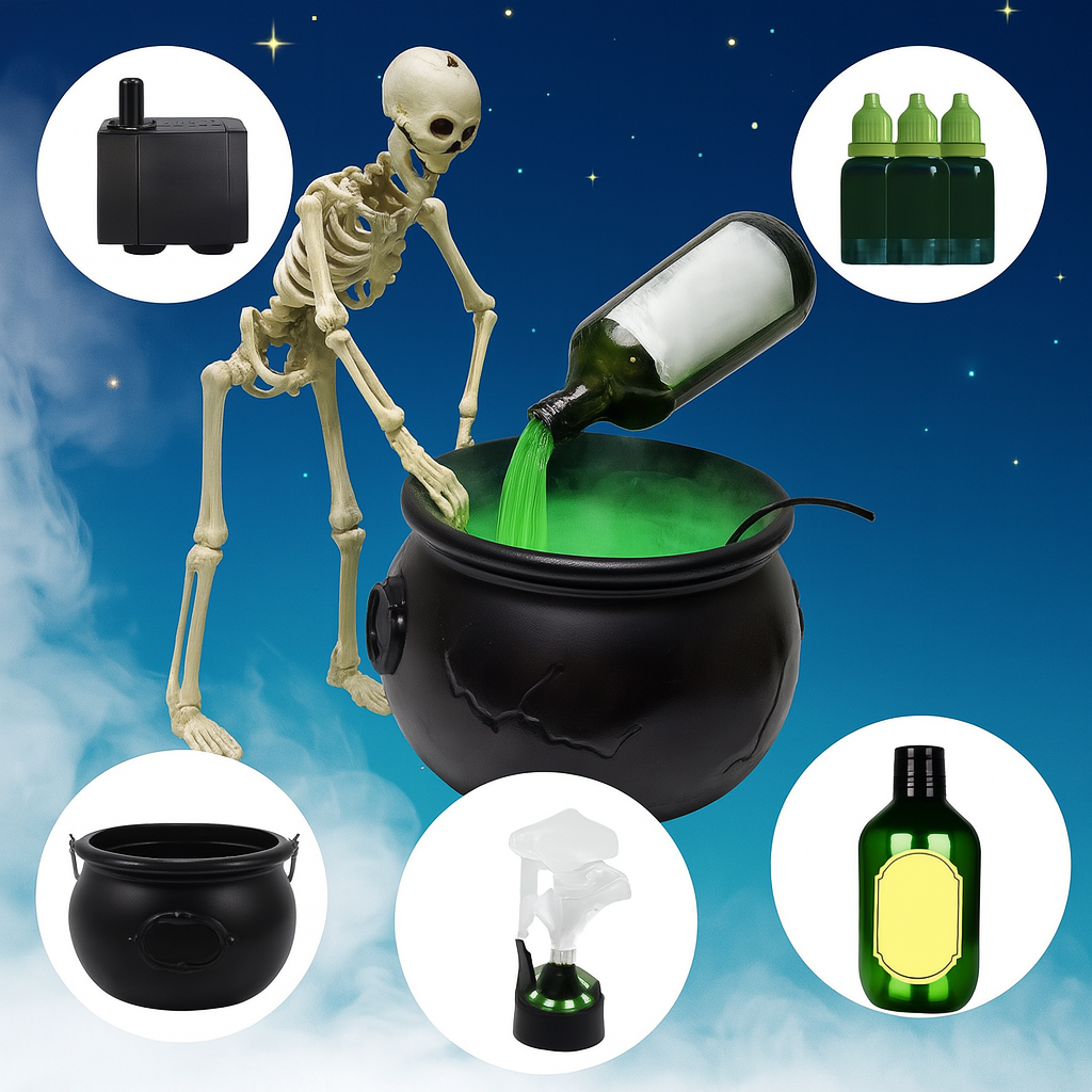 Soaked Skeleton in Cauldron Bath With Pouring Witch’s Potion LED Effect